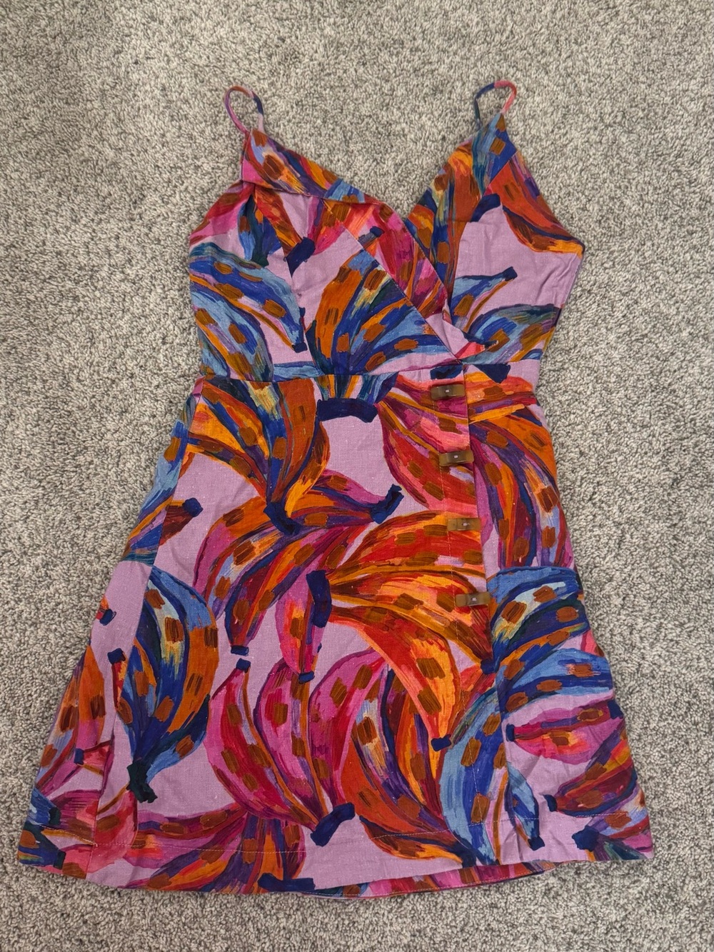 XS FARM Rio “Coloured Bananas” Wrap Mini Summer Linen Dress - Picture 2 of 6
